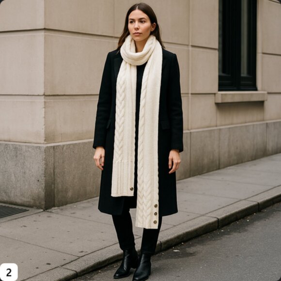 Aimee Lynn Ivory Button-Hem Knit Scarf — One Size — RN 95304 - Picture 4 of 16